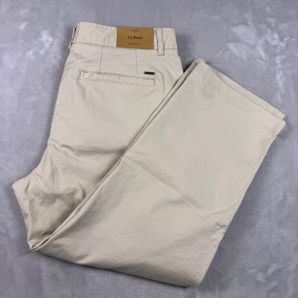 LL Bean Ultimate Chino Pants Womens 10 Petite Sandbar Beige Straight Crop 504398